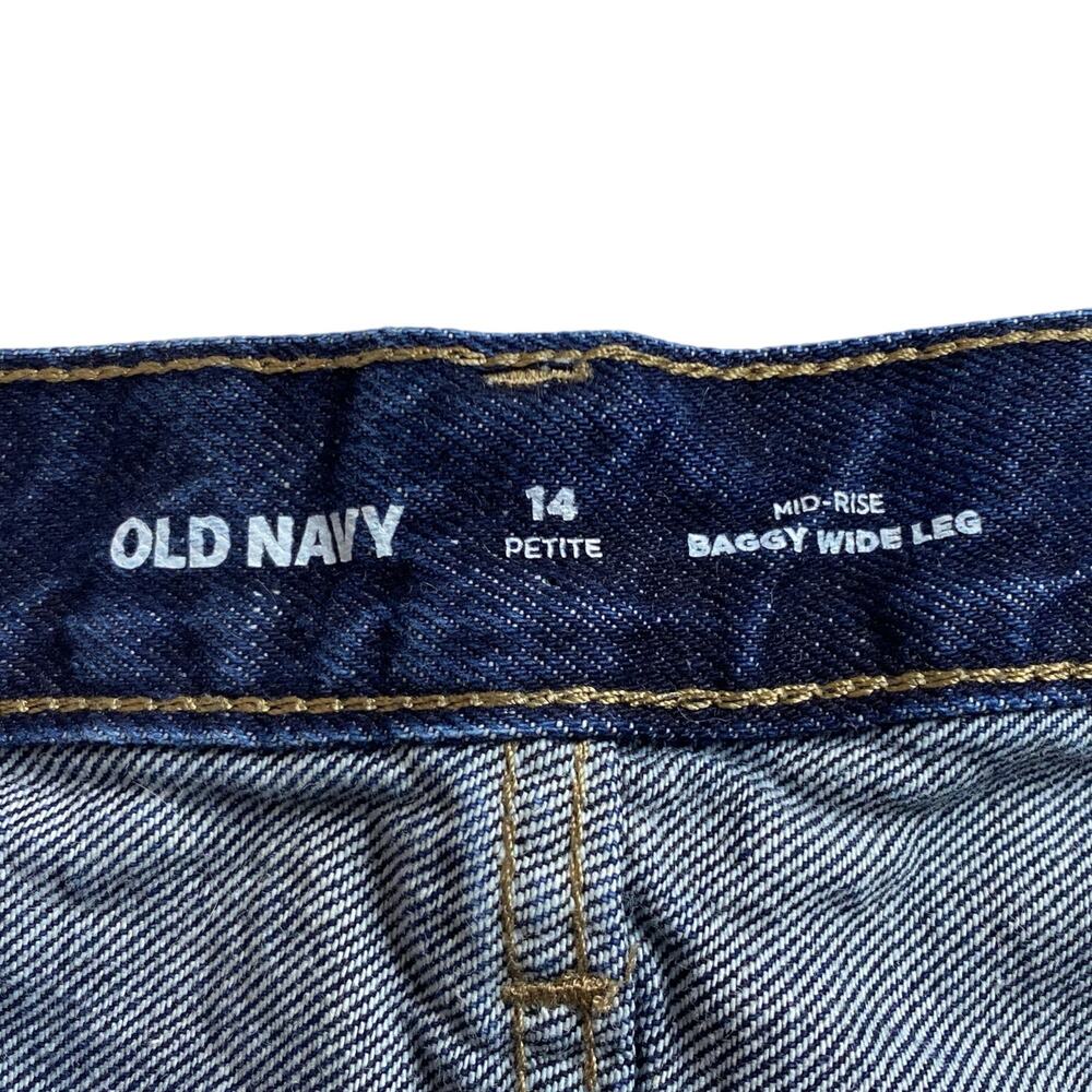 Old Navy Baggy Wide Leg Jeans Dark Wash Mid Rise Sz 14 Petite Skater Streetwear - Picture 3 of 13